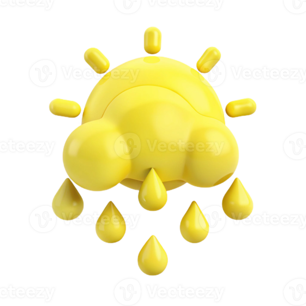 Yellow 3D Sun and Rain Cloud Illustration png