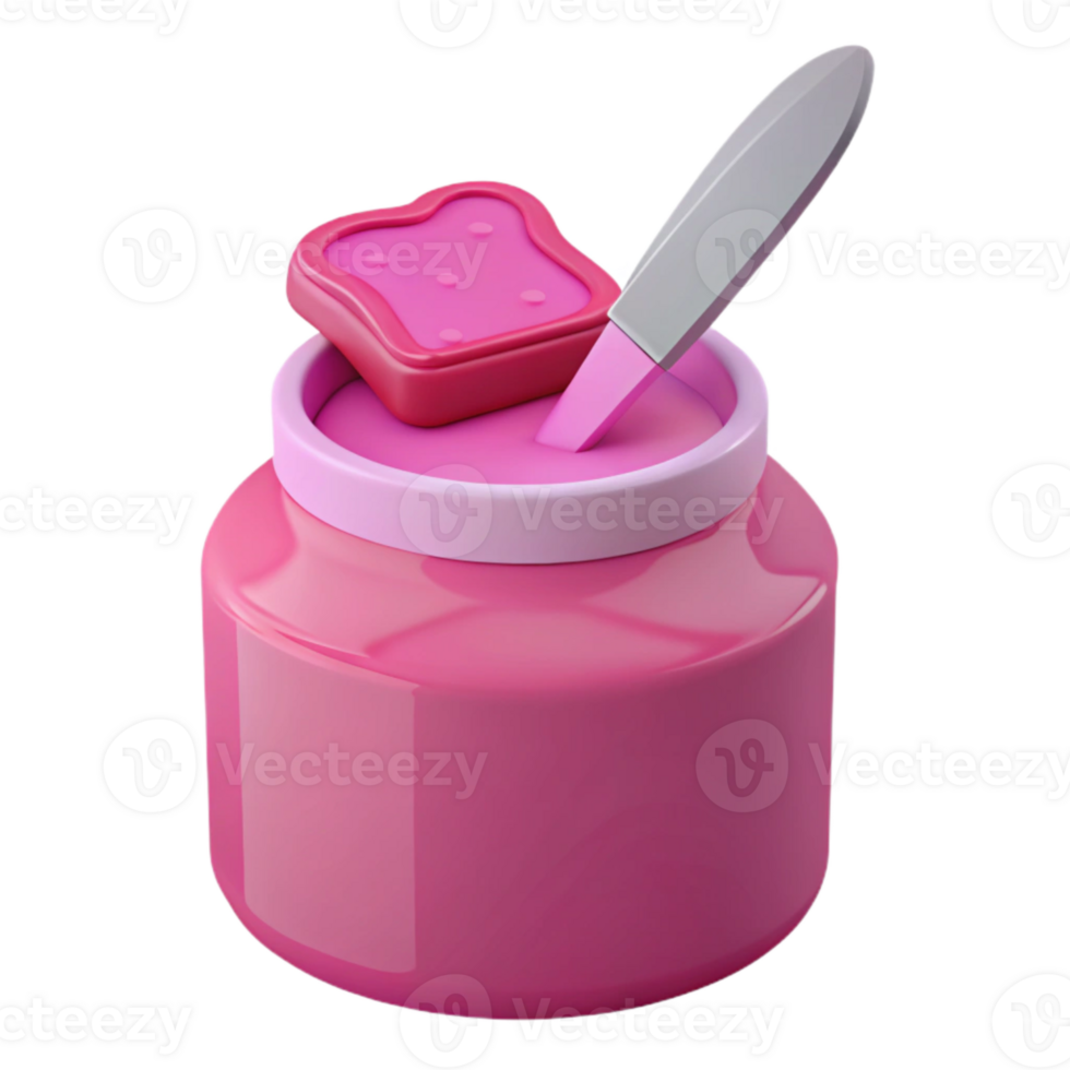 Jar of Pink Spread with Bread and Knife png