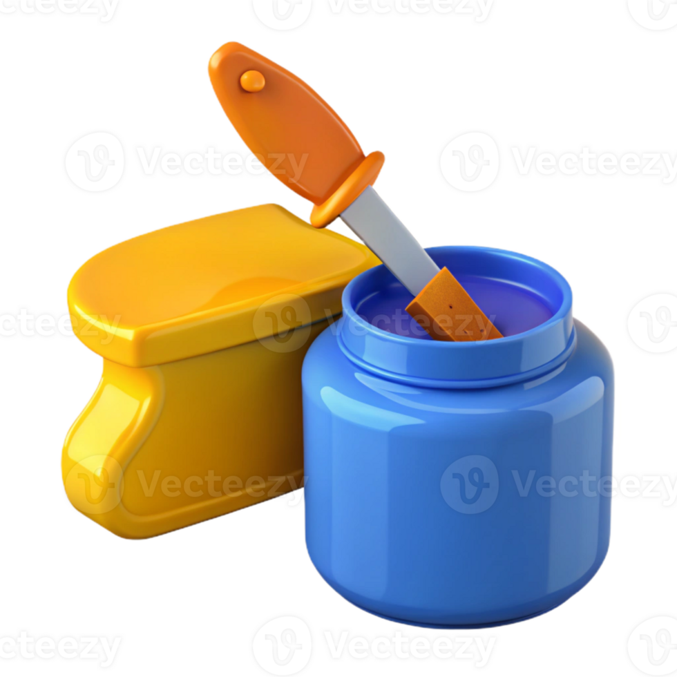 Blue Jar with Yellow Lid and Orange Spatula png