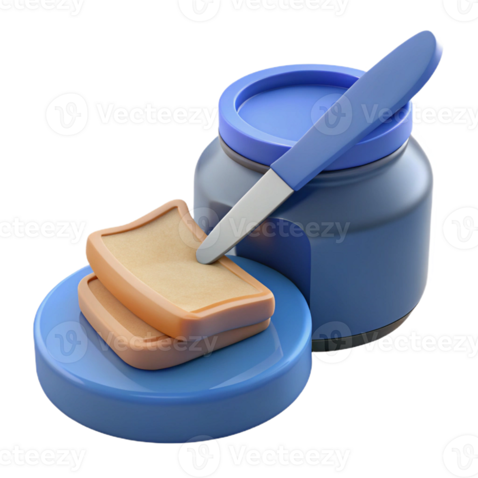 3D Render of Toast and a Jar of Spread png