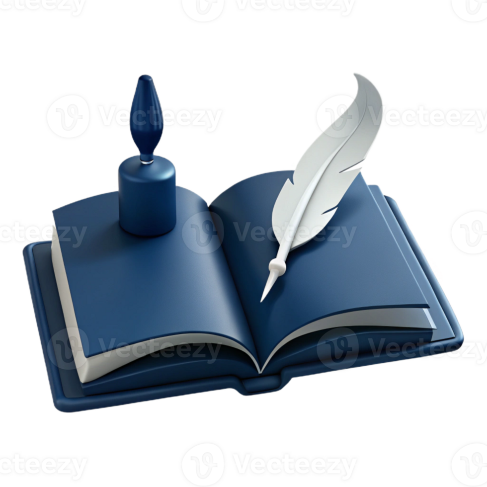Open Book with Quill Pen and Inkwell png