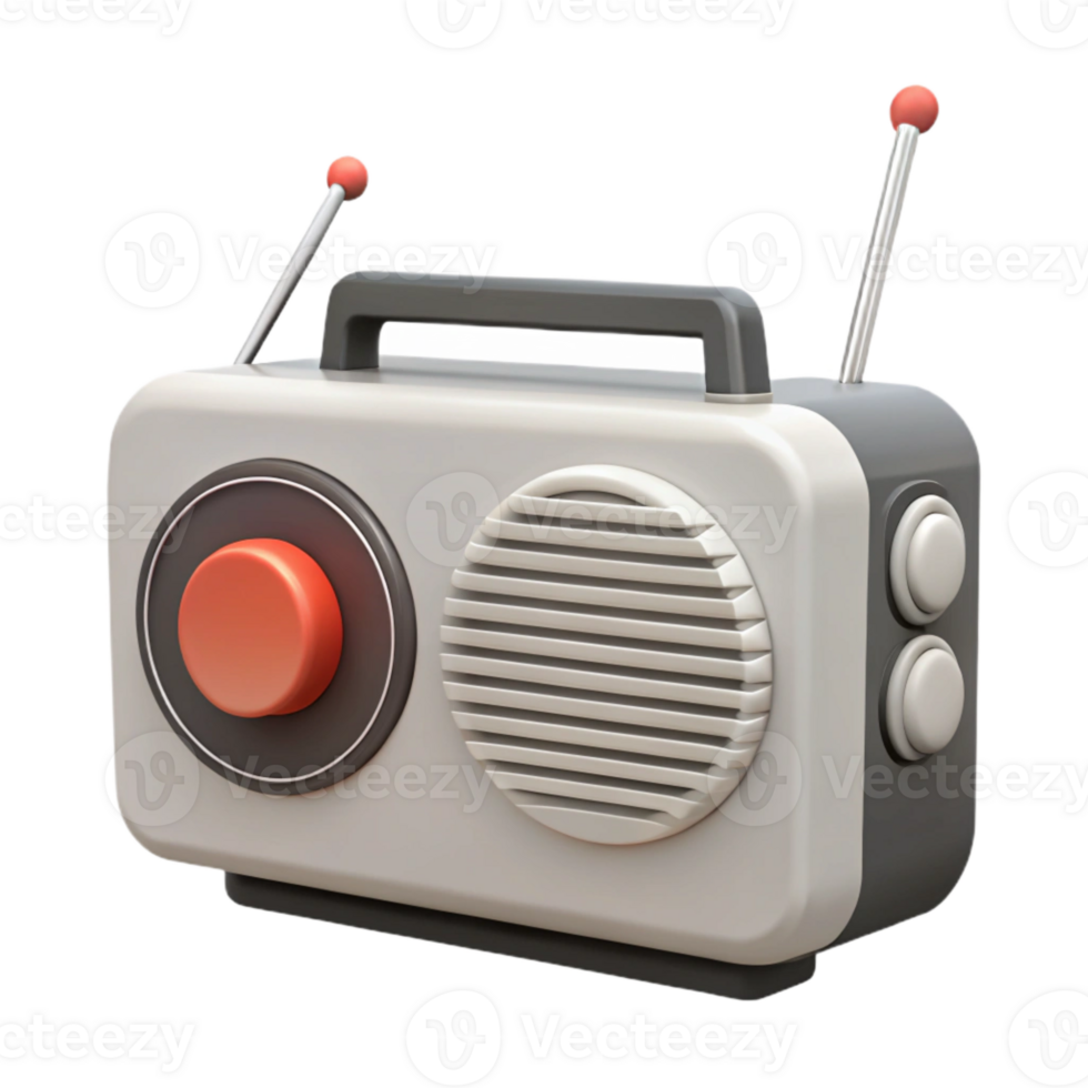Vintage Radio with Red Button and Antenna png