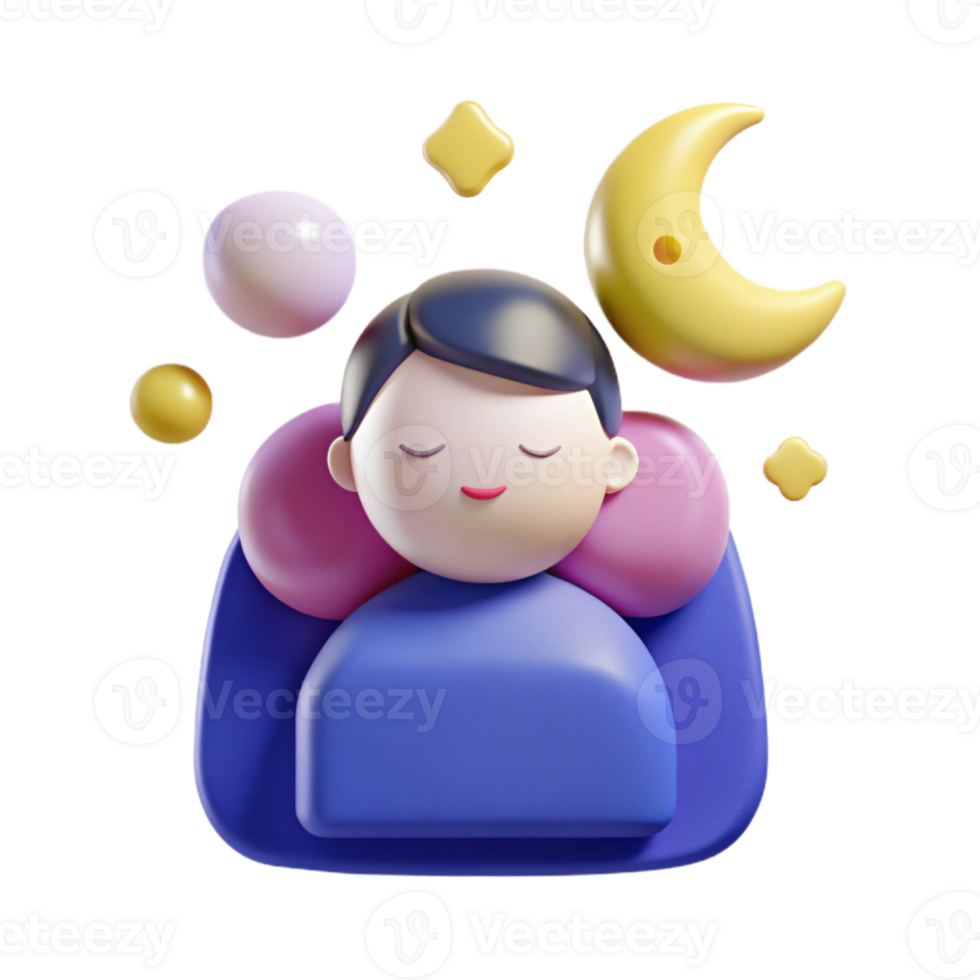 Sleeping Person with Moon and Stars 3D Illustration png