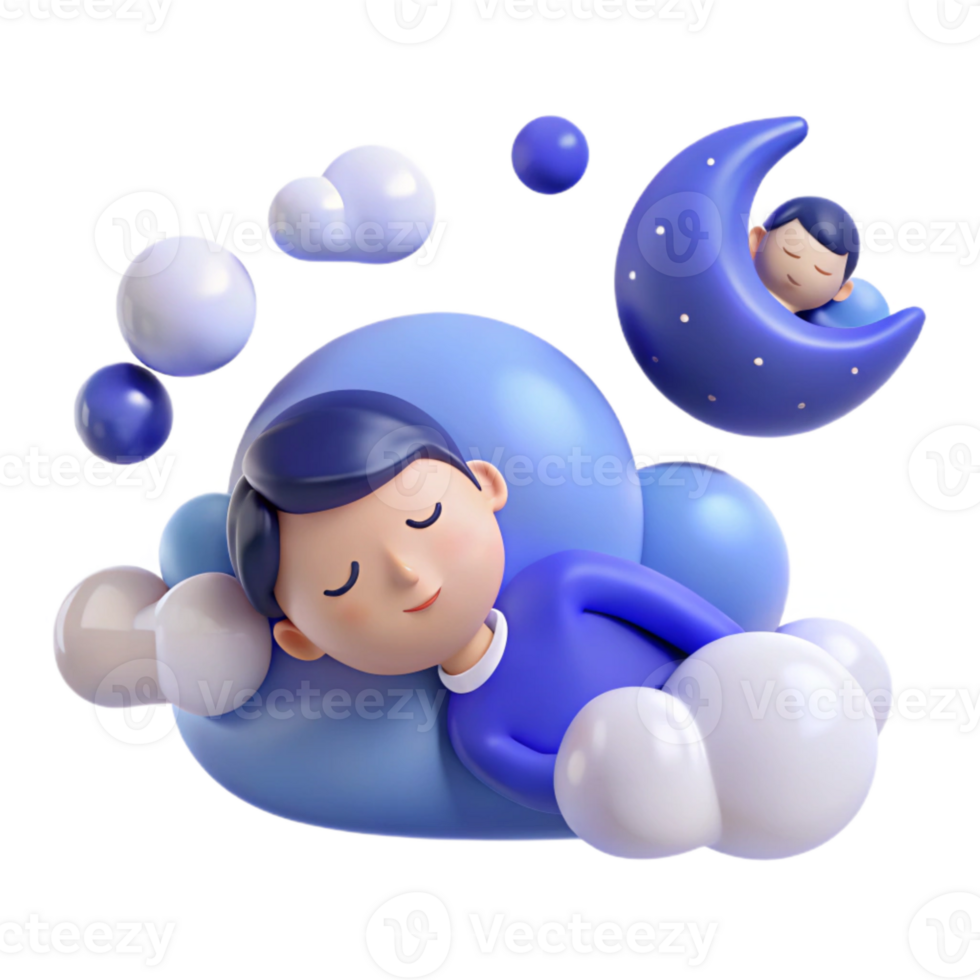 Sleeping Character on Cloud with Crescent Moon png
