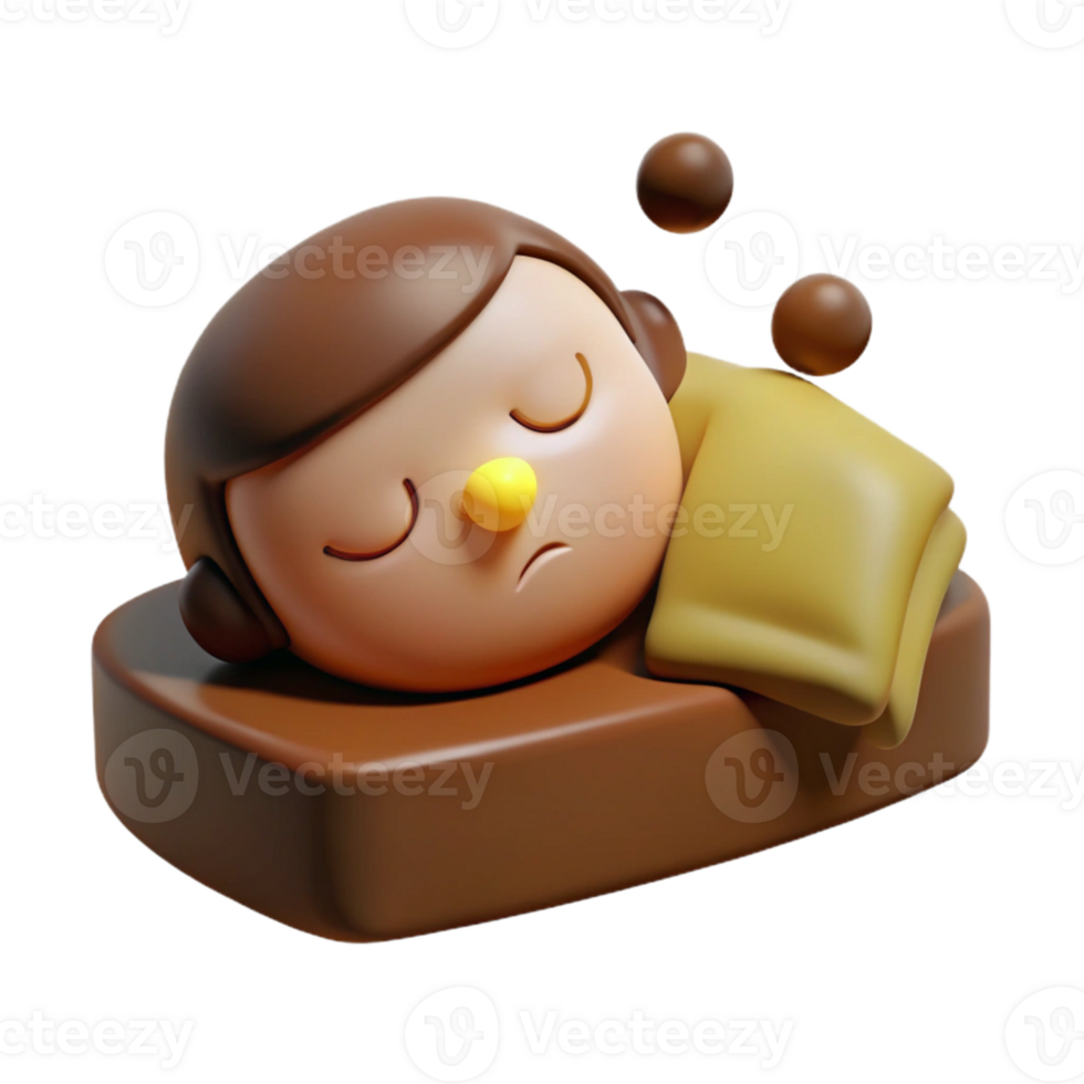 Sleeping Cartoon Character on Chocolate Bed with Yellow Pillow png