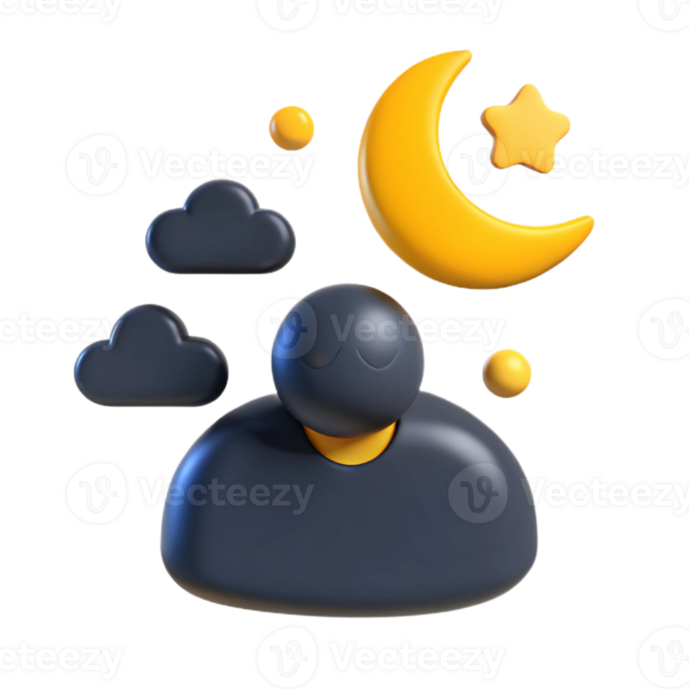 3D Illustration of a Sleeping Person with a Moon and Stars png
