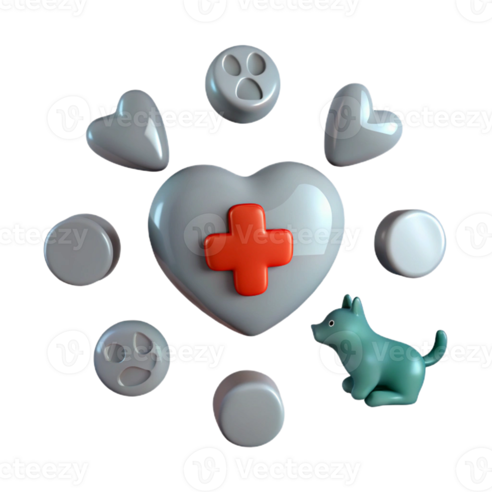 3D Heart with Cross Symbol and Animal Paw Print for Healthcare or Veterinary Care png
