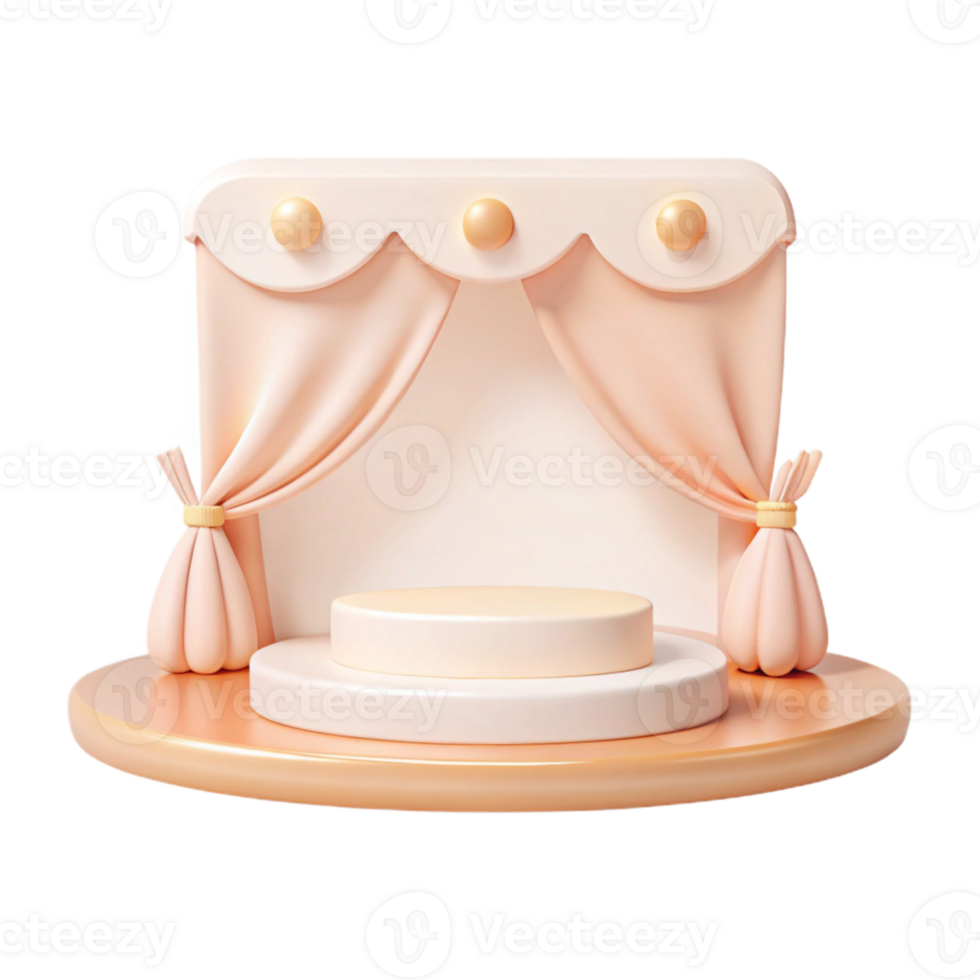 3D Render of a Pink and Gold Podium with Curtains png