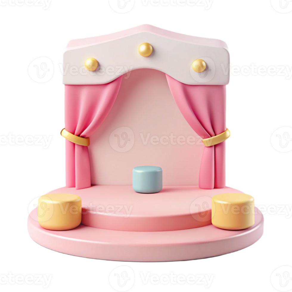 3D Stage with Pink Curtains and Platform png