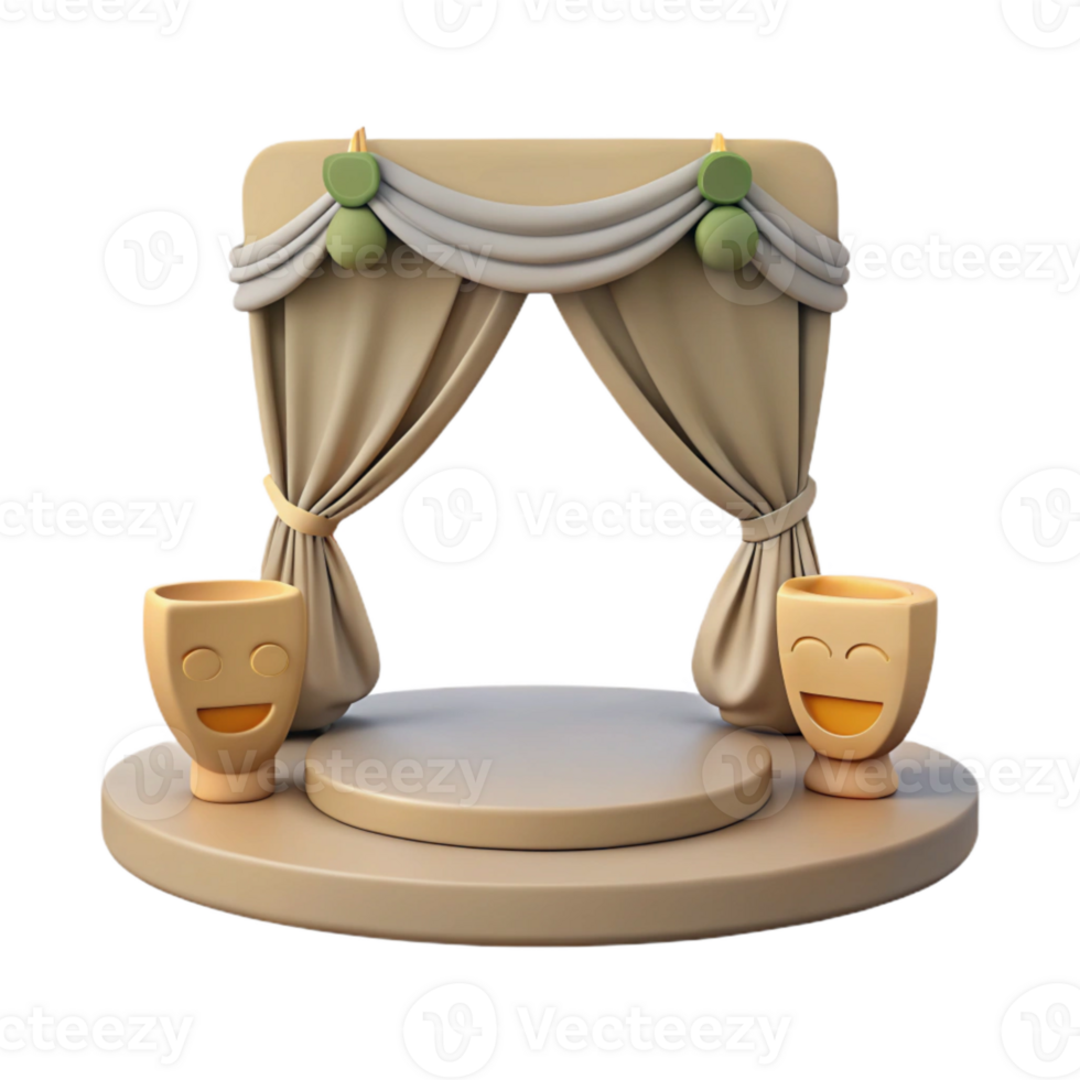 3D Render of Stage with Curtains and Smiley Face Masks png