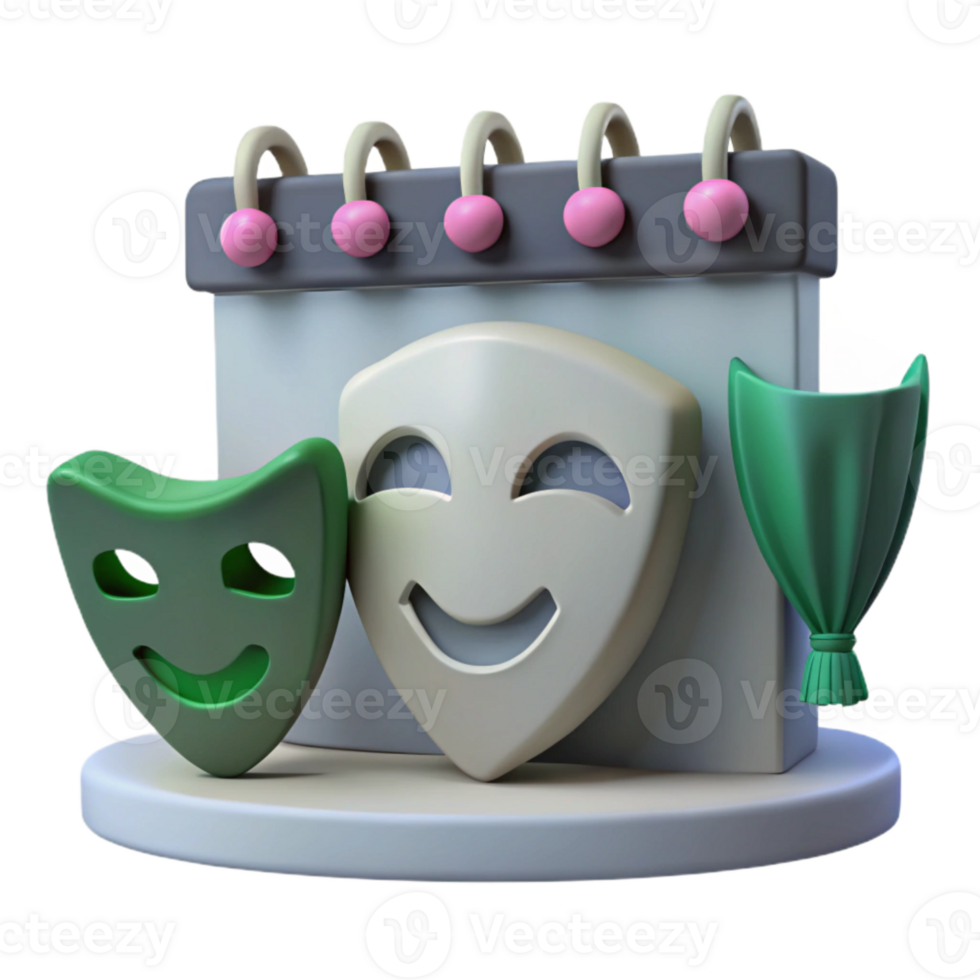 Calendar with Comedy and Tragedy Masks png