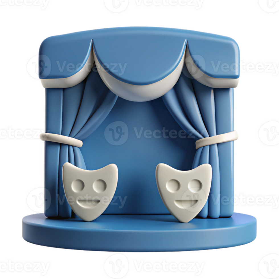 3D Stage with Comedy and Tragedy Masks png