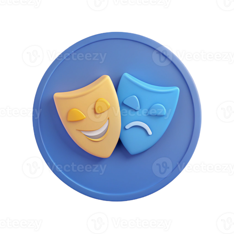 3D Rendered Happy and Sad Masks in a Circle png