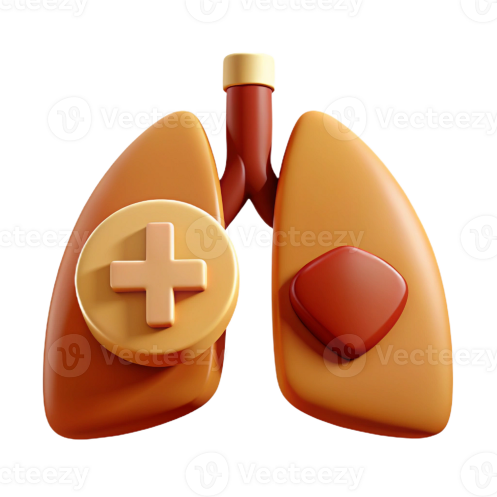 3D Rendered Lungs with Medical Cross and Red Button png