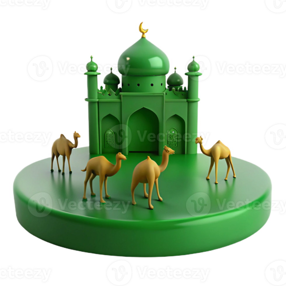 3D Illustration of a Mosque with Camels png