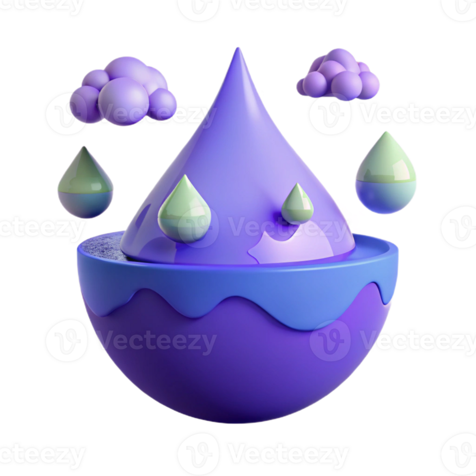 3D Render of a Water Droplet with Clouds and Rain png