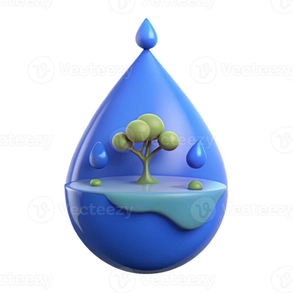 3D Render of a Water Drop with a Tree Inside png