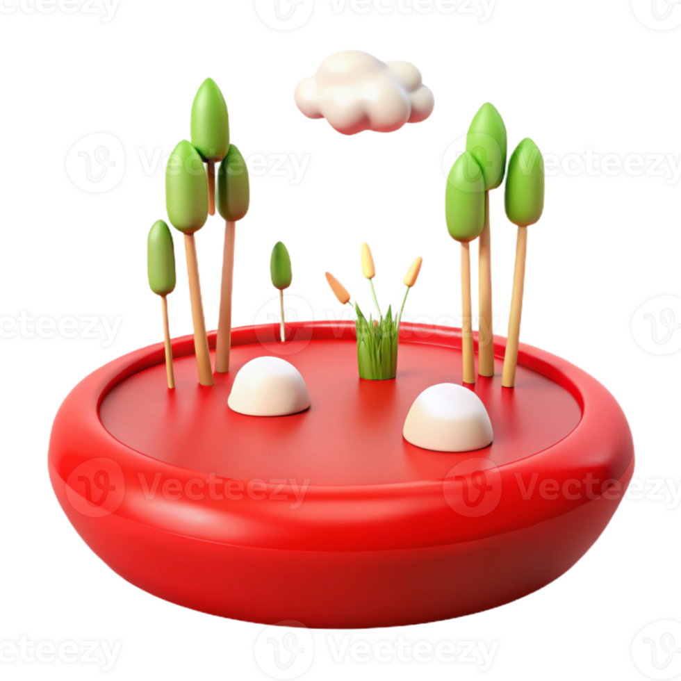 3D Render of a Tiny Island with Trees, Grass, and a Cloud png