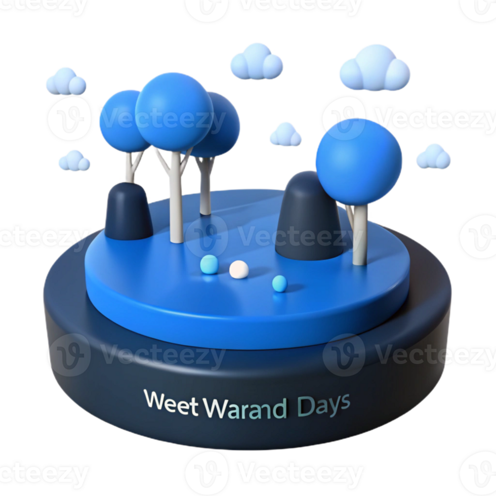 3D Render of a Scene with Blue Trees, Clouds, Rocks, and a Blue Platform png