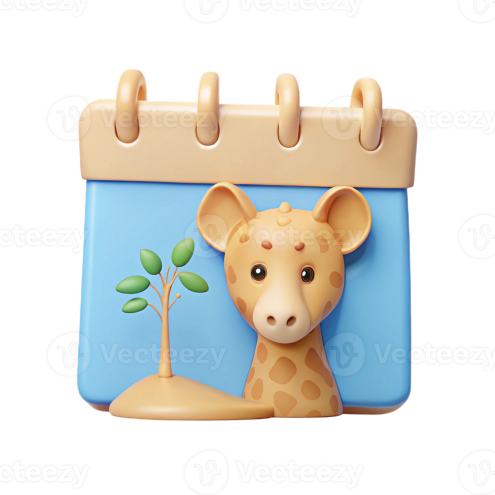 Cute Giraffe Calendar Icon 3D Rendering png