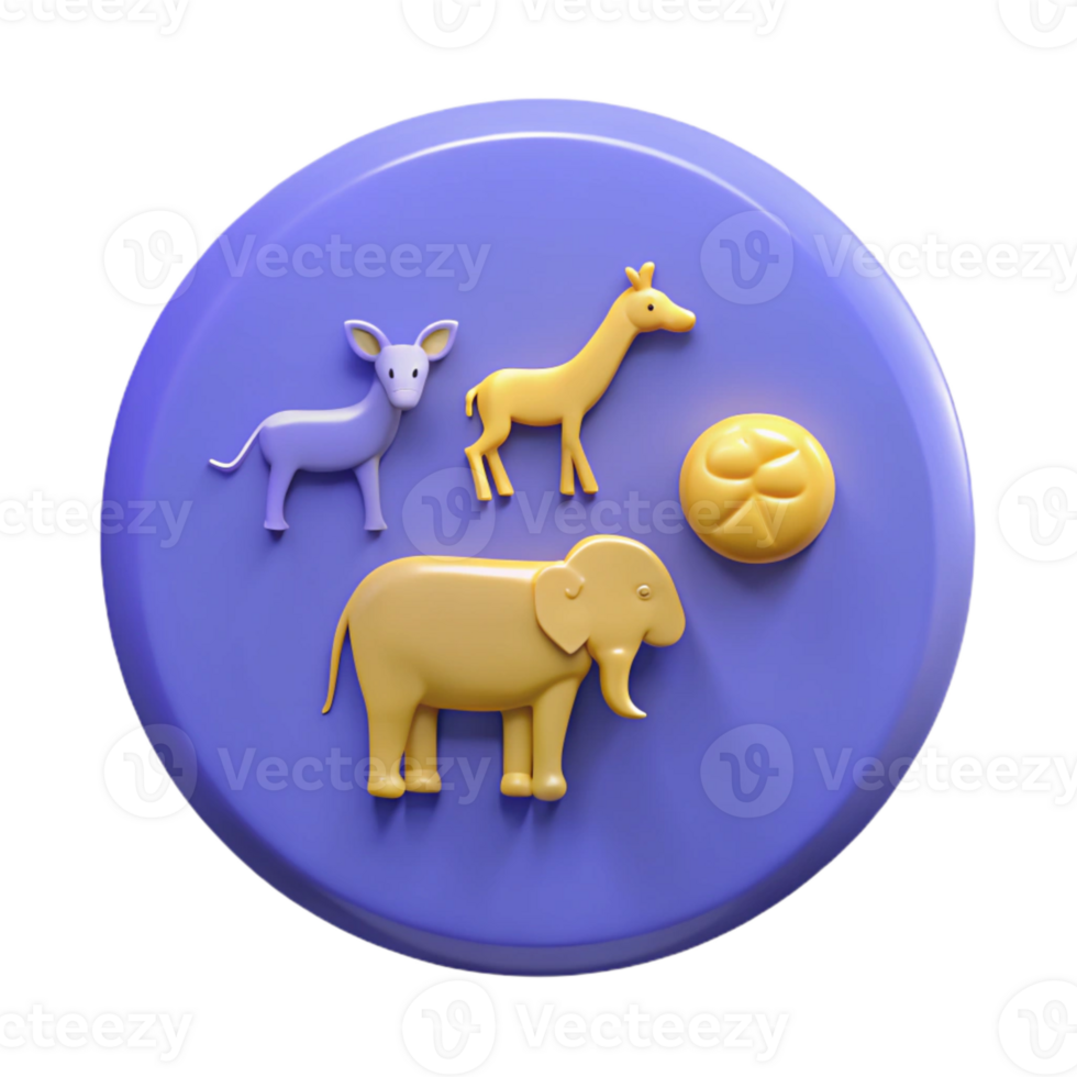 3D Rendered Animals on Purple Circle png