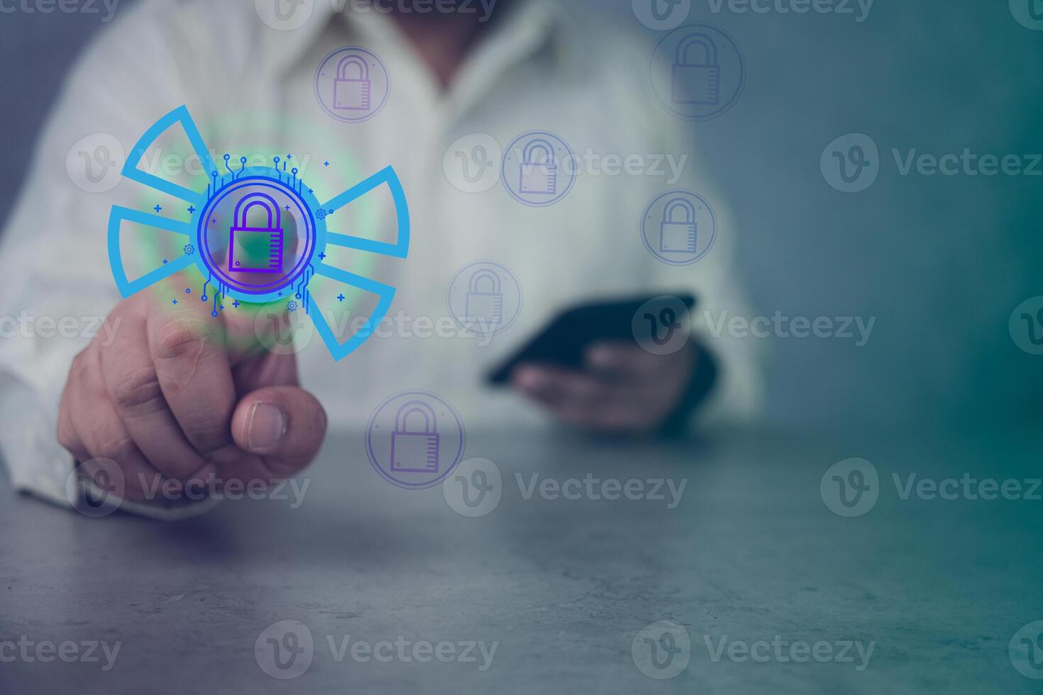 Data protection concept with the circuit in padlock shape. photo