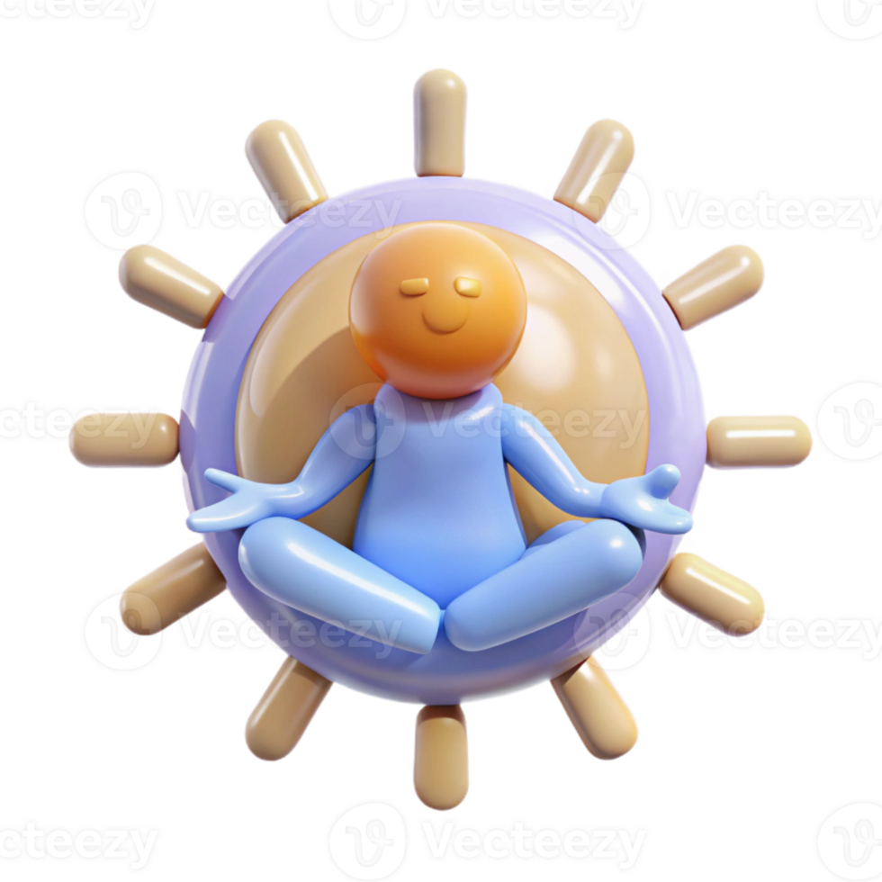3D Illustration of a Smiling Character Meditating on a Sun png