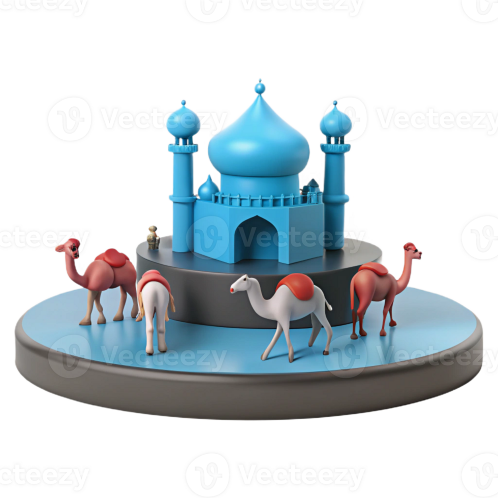 3D Render of Camels and a Mosque png