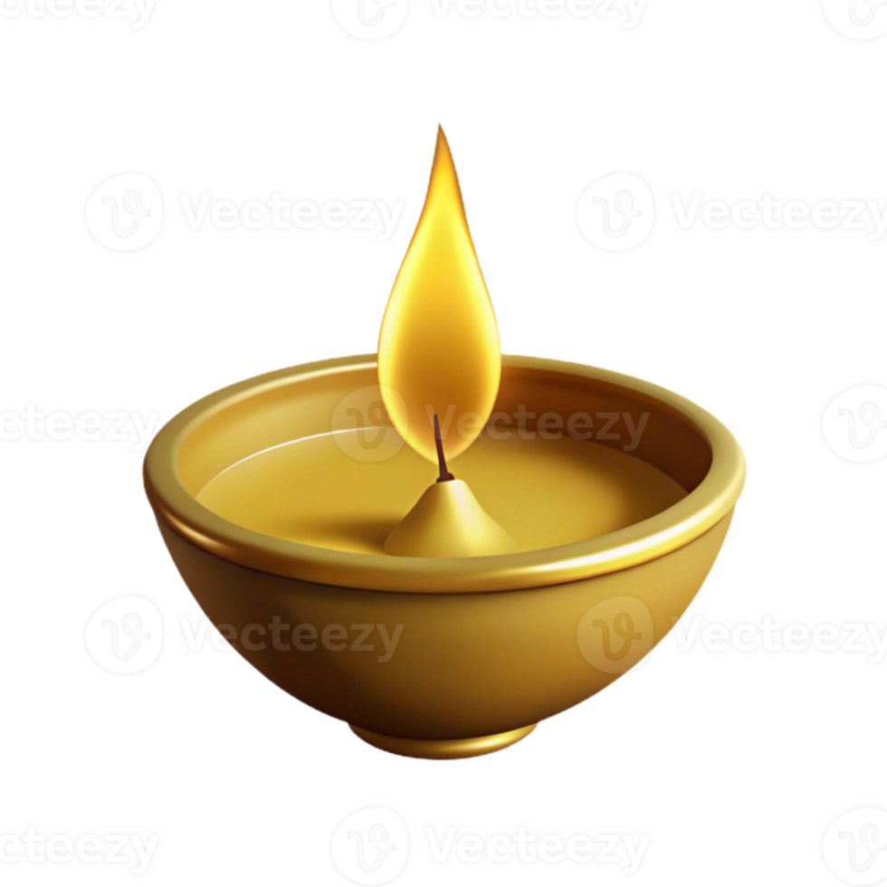 Golden Diya with a Lit Candle png