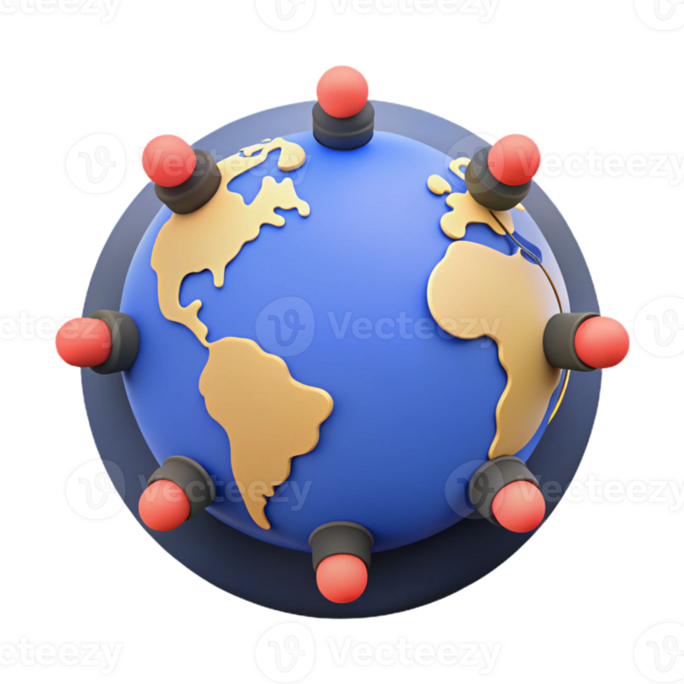 Global Network Connections A 3D Rendering of Earth with Network Hubs png