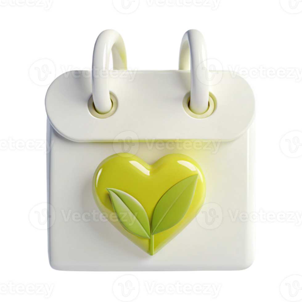 Calendar With Heart Shaped Green Leaf Icon png
