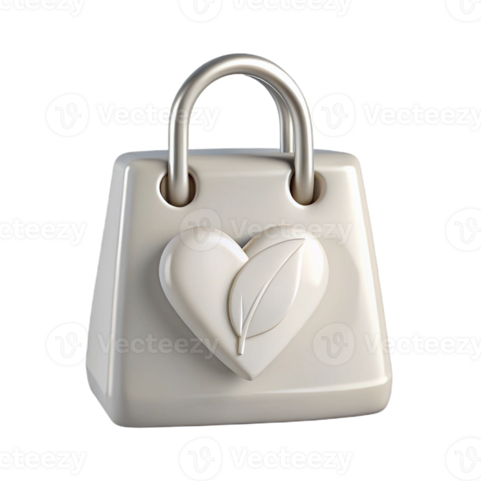 White Handbag with Heart and Leaf Design png