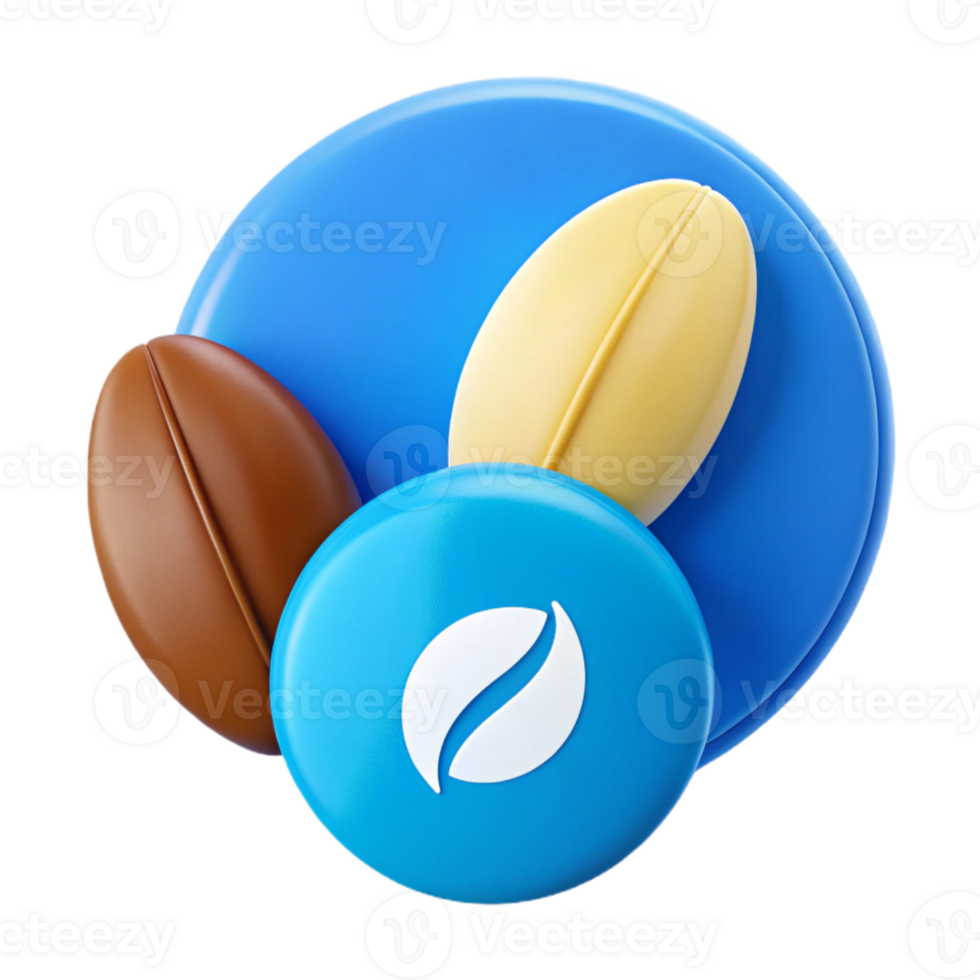 Coffee Beans 3D Illustration with Blue Background png