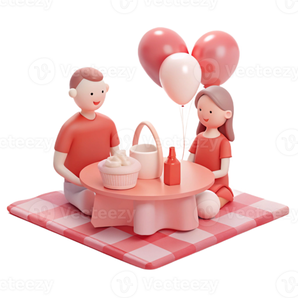 Romantic Picnic with Balloons and Blanket png