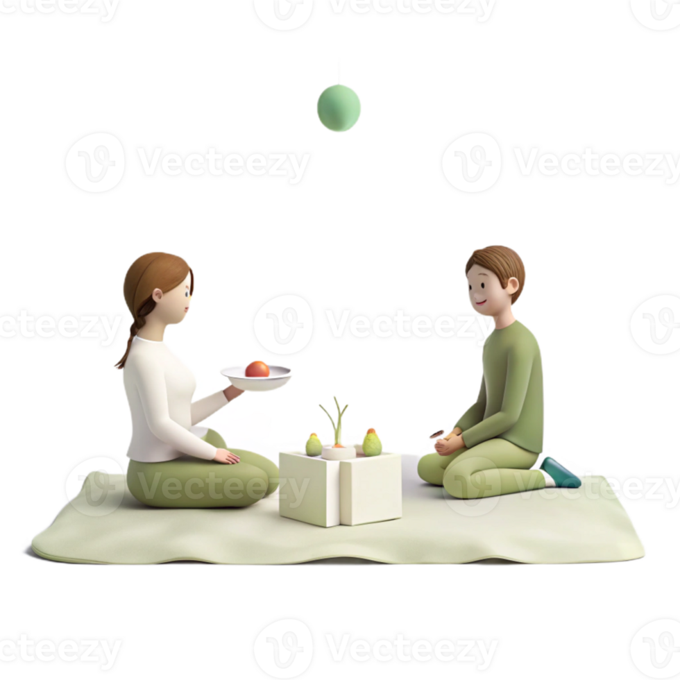 Couple Sharing a Meal on a Picnic Blanket png