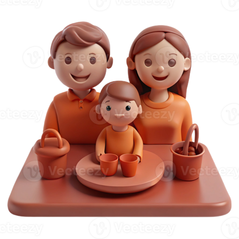 Happy Family of Three Enjoying a Meal Together png
