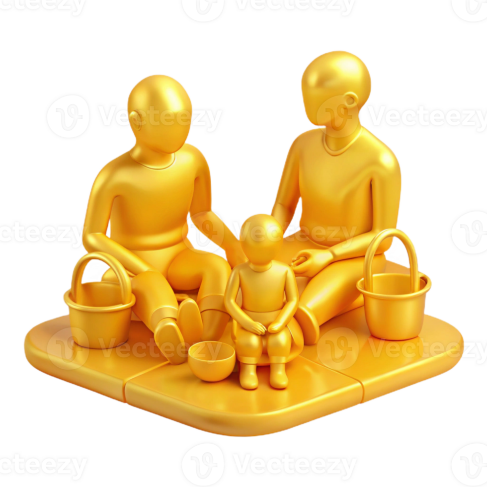 Golden Family Figures Sitting Together png
