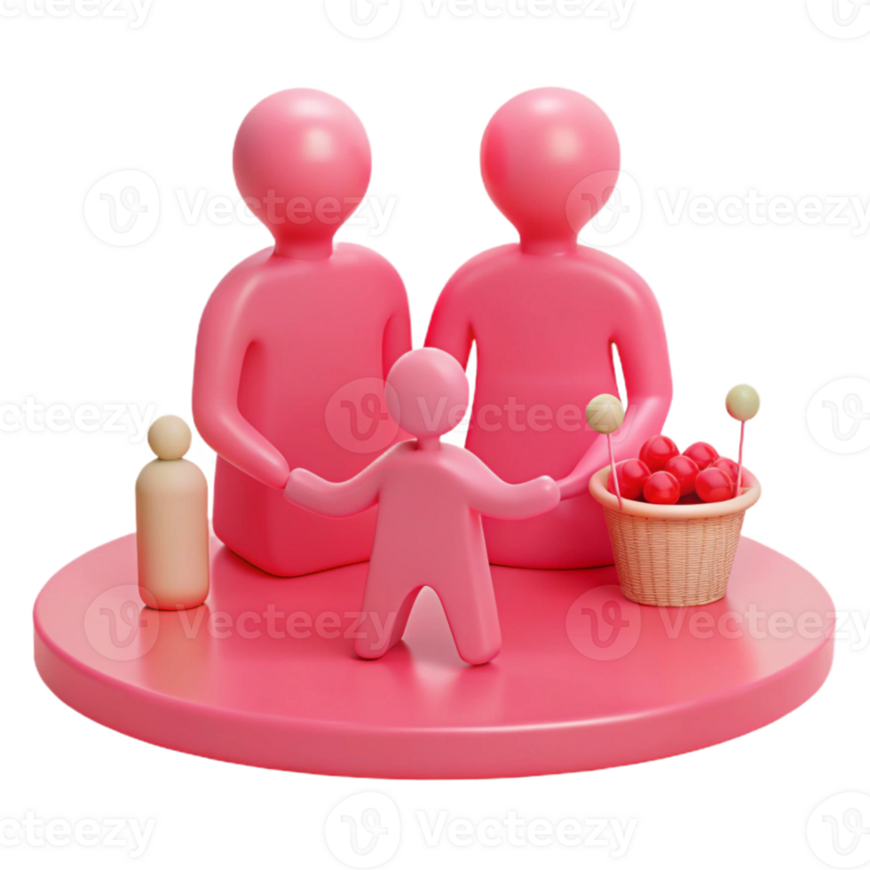 Family of Four 3D Render Illustration with Basket png