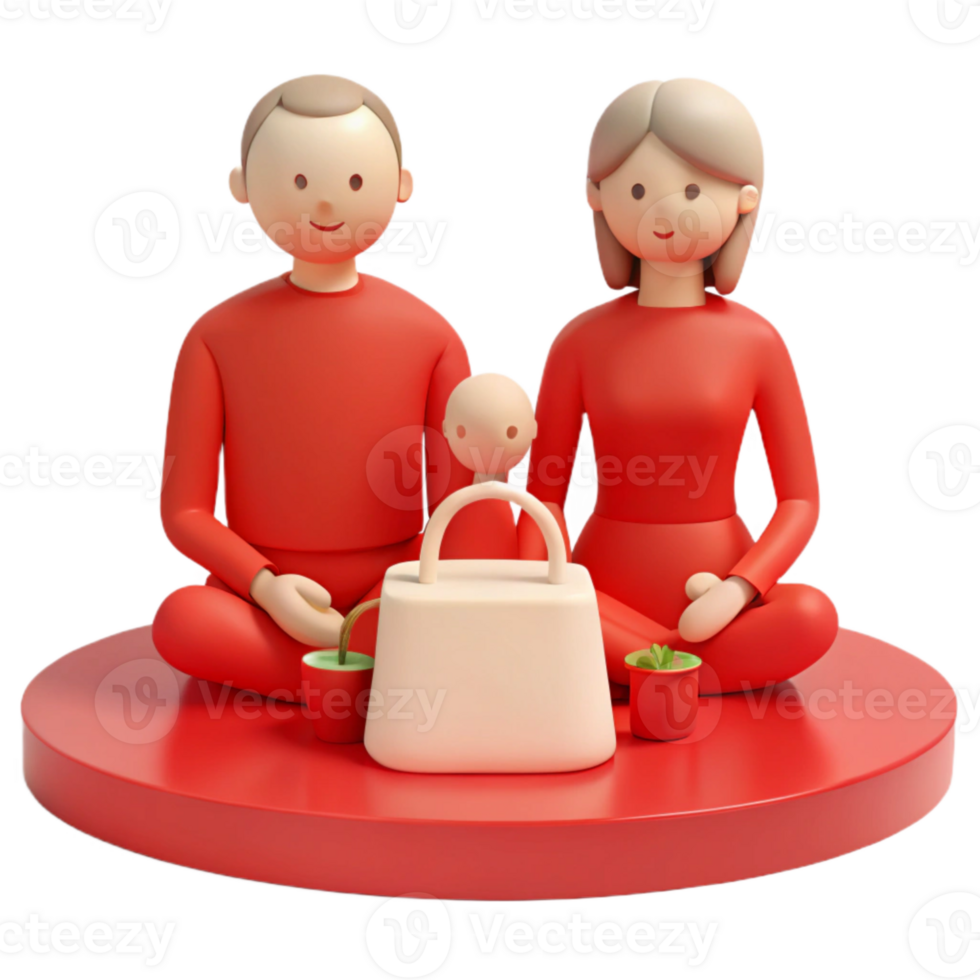 3D Illustration of Family Sitting Together on a Red Platform png