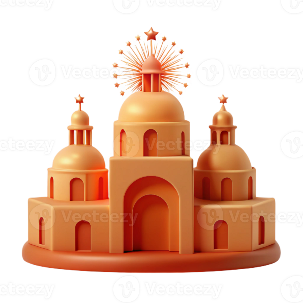 3D Render of an Orange Building with Domes and a Starburst png