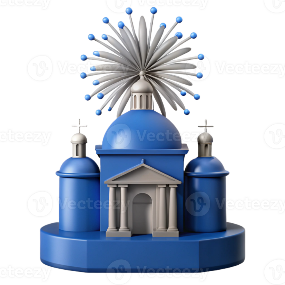 3D Model of a Church with a Fireworks Display png