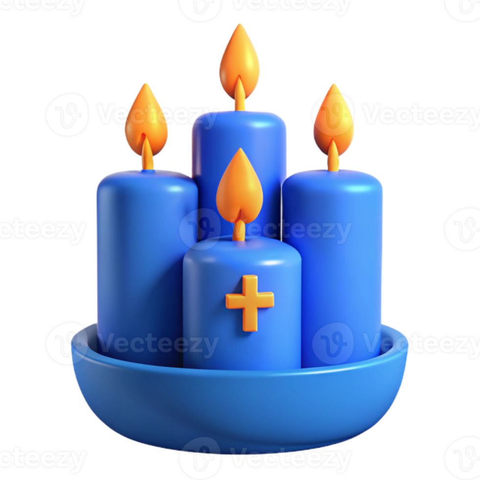 3D Rendered Blue Candles with Yellow Flames on a Tray png