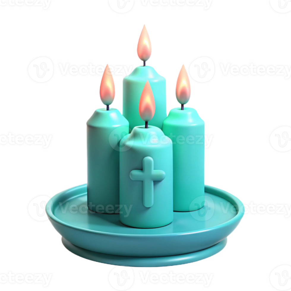 Four Candles with Cross on a Tray png