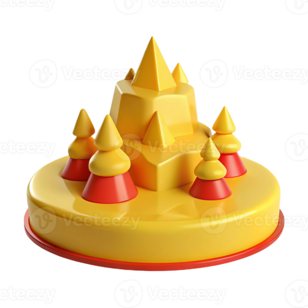 3D Yellow and Red Geometric Shapes on a Circular Platform png