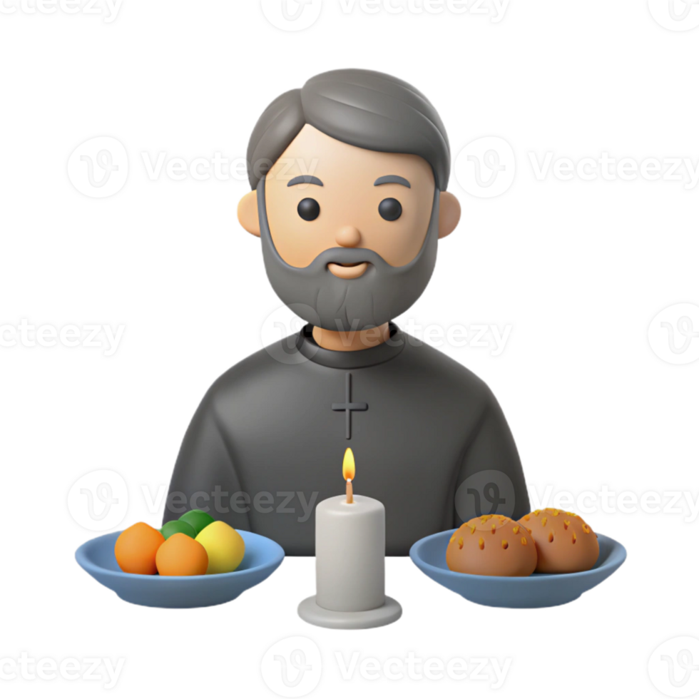 3D Render of a Man with a Beard in a Religious Garment Praying png