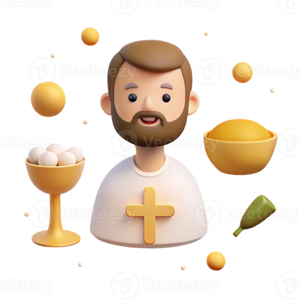 3D Illustration of a Priest with Religious Symbols png