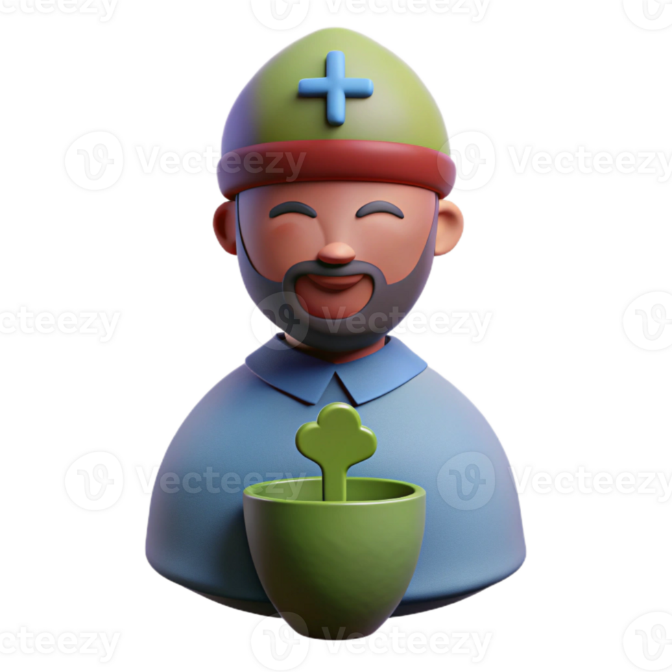 Smiling 3D Character Holding a Plant png
