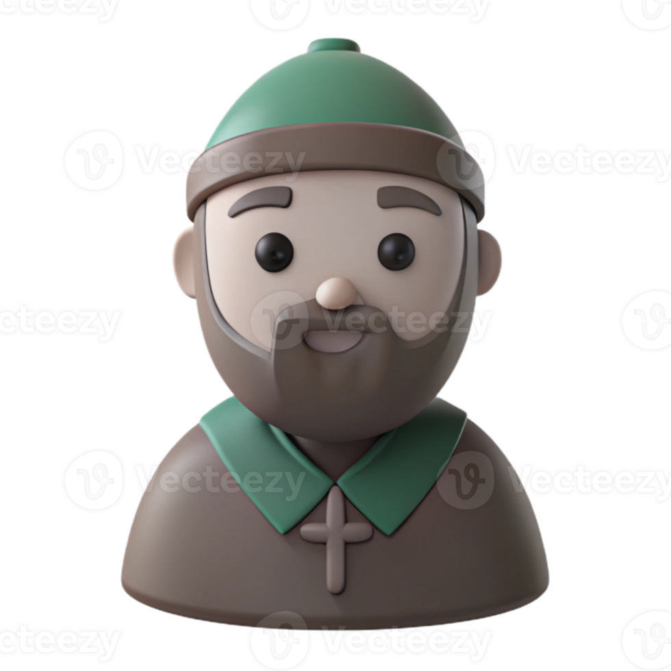 Smiling 3D Cartoon Character with a Beard and Hat png