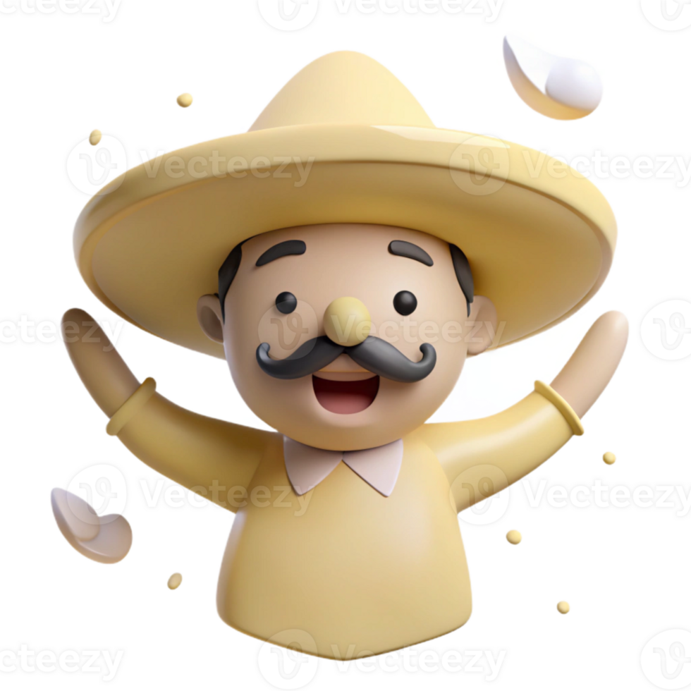 Cheerful 3D Cartoon Character with Sombrero png