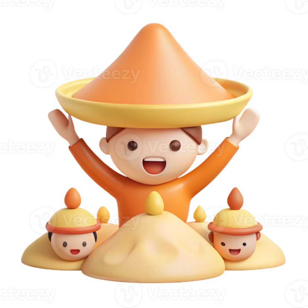 Cute Cartoon Character with Hat Playing in Sand png